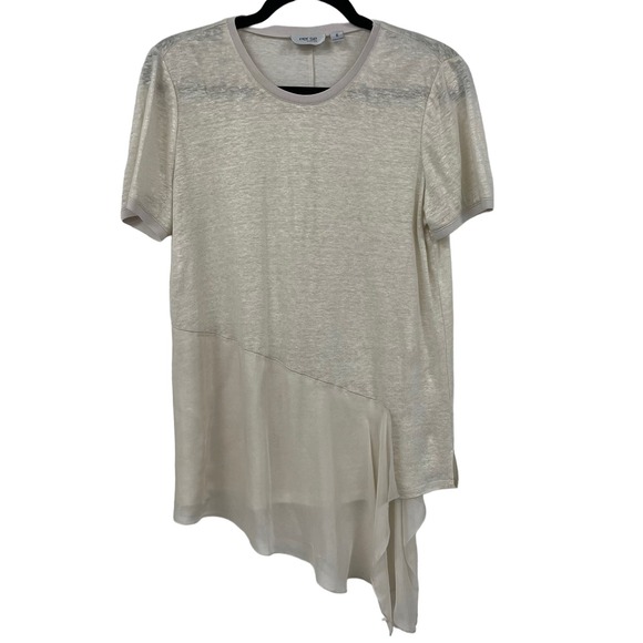 Per Se by Carlisle Short Sleeve Linen Silk Asymmetrical Metallic Top Women's 6 - Picture 1 of 7